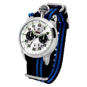 Aviator Orologio Air Racer AV-1101 con quadrante argento e cinturino in nylon nero e blu pilot watch stunt airplane