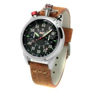 Reloj Aviador Air Racer AV-1100 esfera negra y correa en piel grunge marrón reloj de piloto