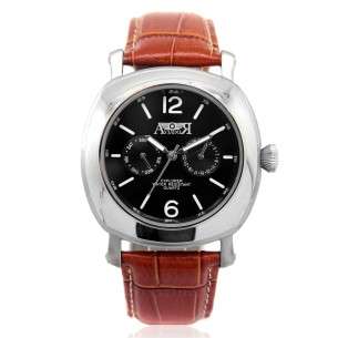 Classic Pilots AV-1044 AVIATOR orologio con quadrante nero e cinturino in pelle marrone. 2