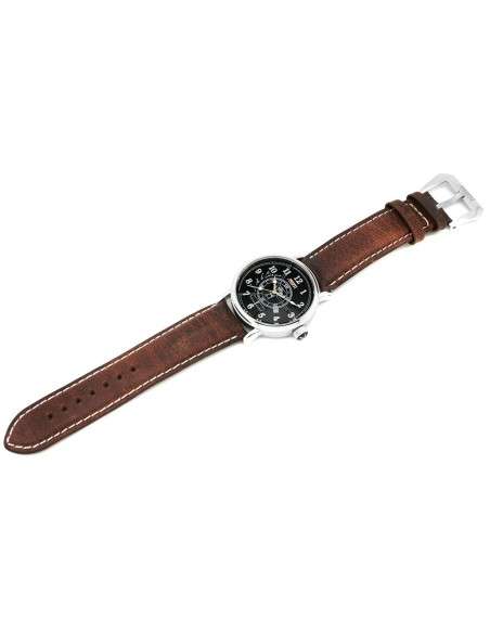 Deer Autogyro Aviator Watch AV-1068-1 black aged brown vintage leather strap historical airplane pilot watch
