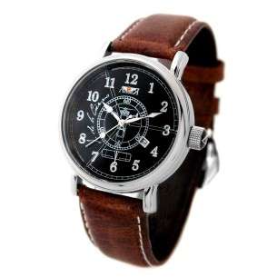 Reloj Aviador Autogiro de la Cierva AV-1068-1 negro envejecido correa piel vintage marrón reloj de piloto de avión histórico 2