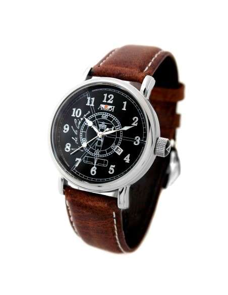 Montre aviateur Deer Autogyro AV-1068-1 bracelet en cuir vintage marron vieilli noir montre pilote d'avion historique