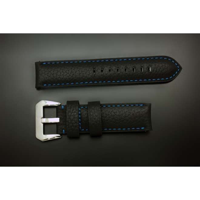 Correa AVIADOR Negra en Piel Waterproof Pespunteada en Azul 20 mm