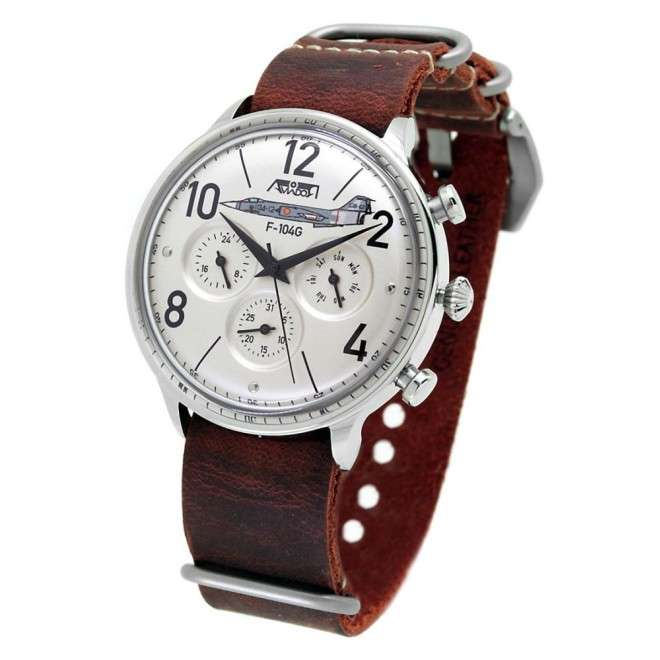 ESCUADRON 104 Aviator Watch from the 12th Wing with brown nato strap