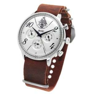 AVIATOR Watch 75th Anniversary AGA Silver Nato Strap Brown Leather AV-1230-1- NPM