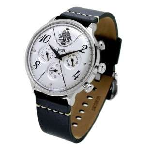 AVIATOR Watch 75th Anniversary AGA Silver Black Leather Strap AV-1230-1