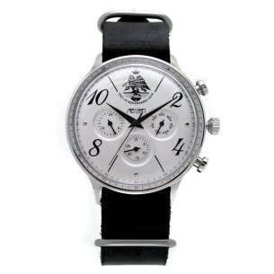 Reloj AVIADOR 75º Aniversario AGA Plata Correa Nato Negra Piel AV-1230-1-NPN 2