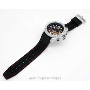 Bracelet AVIATEUR Noir en Caoutchouc PU Surpiqué 22-24 mm