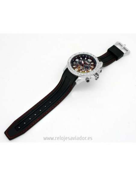 Black AVIATOR Strap in Topstitched PU Rubber 22-24 mm