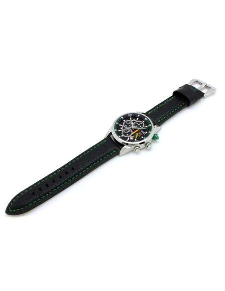 Correa AVIADOR Negra en Piel Waterproof Pespunte Verde 22mm