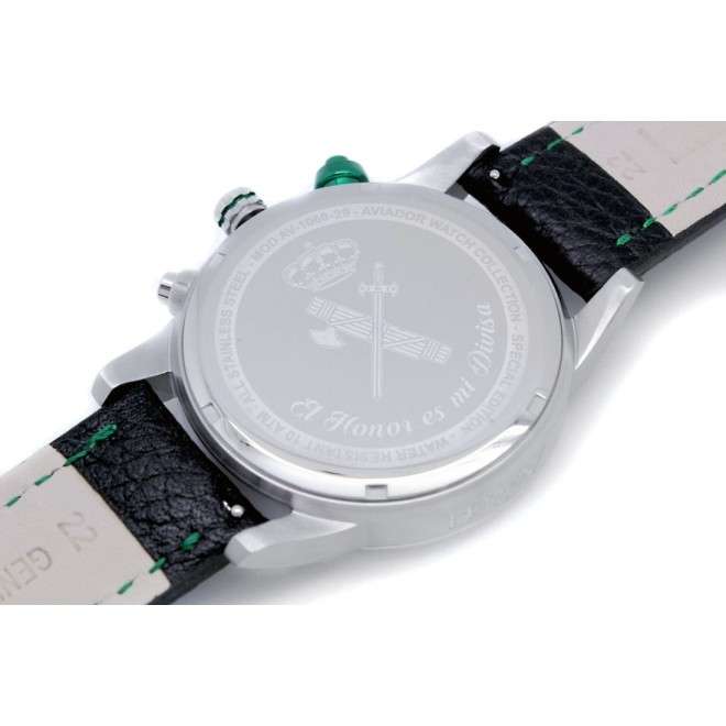 Correa AVIADOR Negra en Piel Waterproof Pespunte Verde 22mm