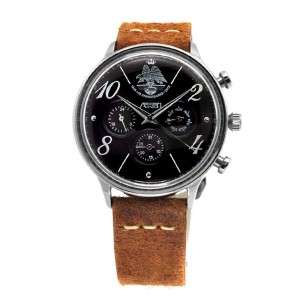 AVIATOR Watch 75th Anniversary AGA Black Dial Brown Aged Leather Strap AV-1231-GR 2