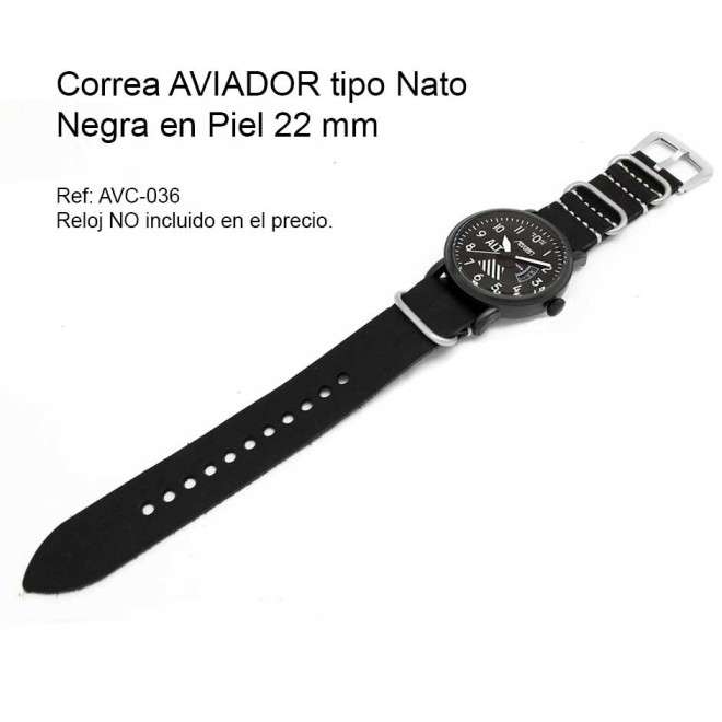 Nato Cinturino AVIATORE in pelle nera 22 mm AVC-036