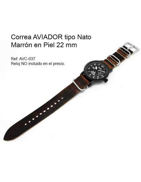Bracelet AVIATEUR Nato Marron en Cuir 22 mm AVC-037