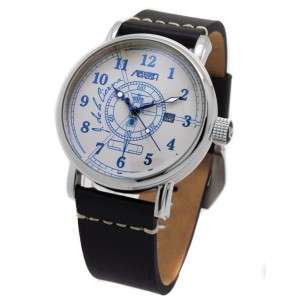 Deer Autogyro Aviator Watch AV-1067 bracelet en cuir vieilli blanc montre de pilote d'avion historique noir vintage