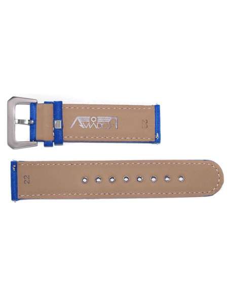 Smooth Blue AVIATOR Strap in Nylon and Leather 22mm AVC-010L