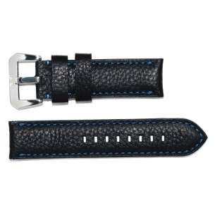Black Leather AVIATOR Strap with Blue Stitching 24mm
