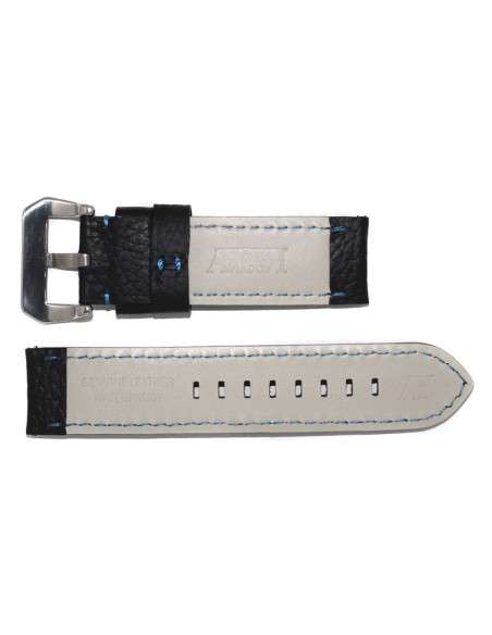 Black Leather AVIATOR Strap with Blue Stitching 24mm