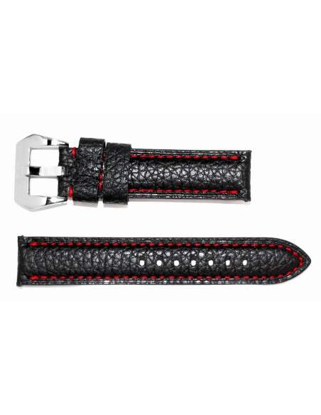 Cinturino da AVIATORE in pelle nera con cuciture rosse 20mm