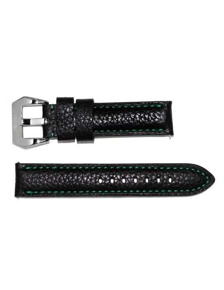 Cinturino da AVIATORE in pelle nera con cuciture verdi 20mm
