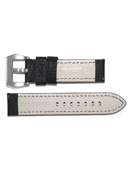 Black Leather AVIATOR Strap with Black Stitching 22mm