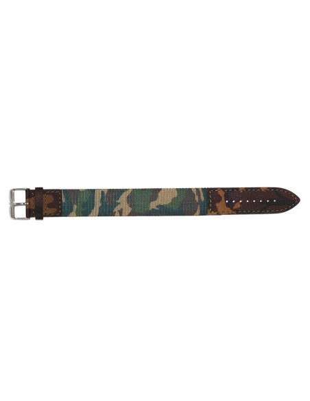 Bracelet Aviateur en Nylon et Cuir Camouflage Vert 20mm