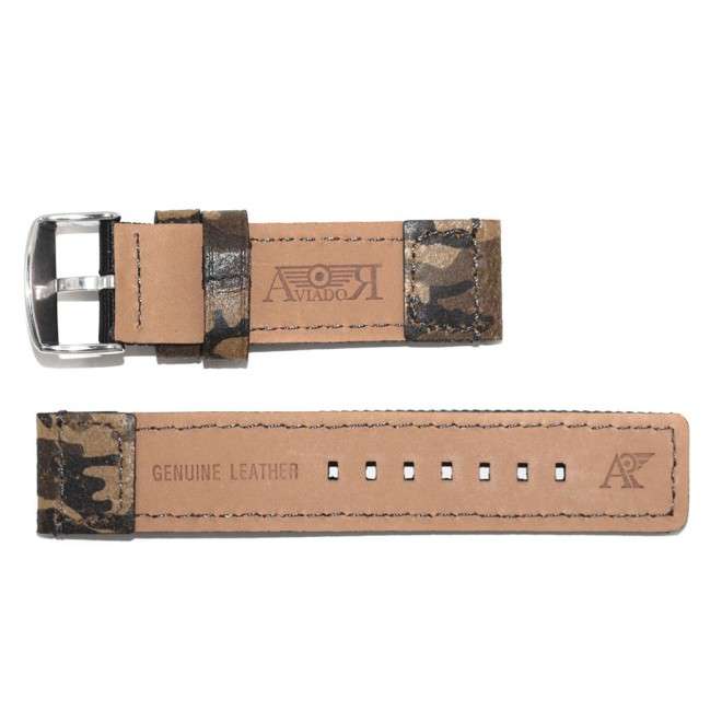 Bracelet AVIATEUR Vert Camouflage Armée en Nylon et Cuir 22mm
