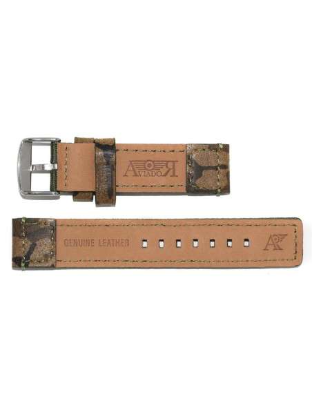 Bracelet AVIATEUR Vert Camouflage Armée en Nylon et Cuir 22mm