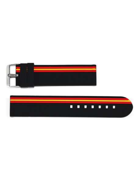 Buy Spain Flag Strap in Black Silicone with Steel Buckle 22 mm