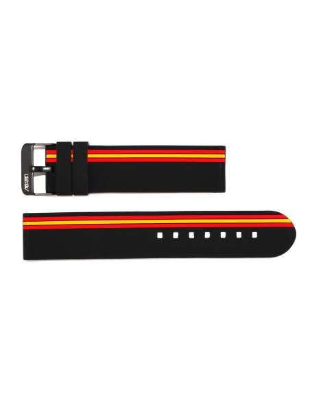 Correa negra de silicona con bandera de España y hebilla acero 22mm