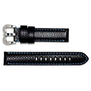 Cinturino AVIATORE Nero in Pelle Impermeabile Cucito in Blu 20 mm