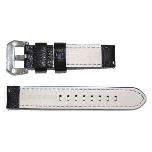 Bracelet AVIATEUR Noir en Cuir Imperméable Cousu en Bleu 20 mm 2