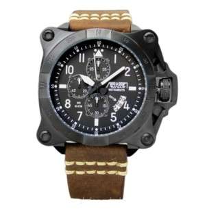 AVIATORE orologio Strumenti AV-1195-PME Nero, cassa in acciaio 52 mm, cinturino in pelle, calendario, cristallo minerale, WR 10 2