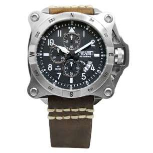 Hegazkin-erloju Tresnak 1196-PME Altzairua, 52 mm-ko altzairuzko kaxa, larruzko uhala, egutegia, kristal minerala, 10 KUTXAZAIN. 2