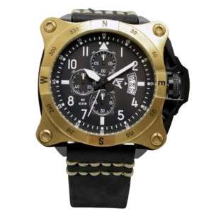 Reloj AVIADOR Instruments AV-1197-PNE Gold, caja de acero 52 mm, correa en cuero, calendario, cristal mineral, WR 10 ATM. 2