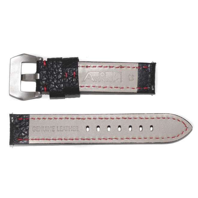 Cinturino da AVIATORE in pelle nera con cuciture rosse 20mm